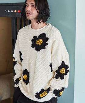 Floral pattern cable crew neck ニット(AP2321017) | CAMBIO カンビオ