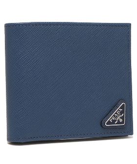 プラダ 二つ折り財布 サフィアーノ トライアングルロゴ ブルー メンズ PRADA 2MO513 QHH F0016