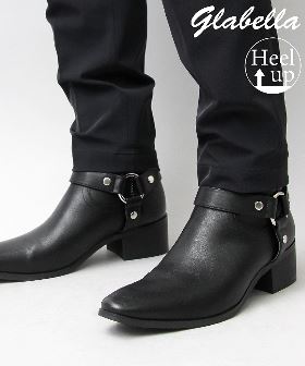 glabella グラベラ ハイヒール ハーネス ブーツ ドレスブーツ サイドジップ ヒールブーツ メンズブーツ 黒 ブラック シンプル