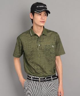 メンズ ゴルフ フラッグプリント シアサッカー 半袖 ポロシャツ