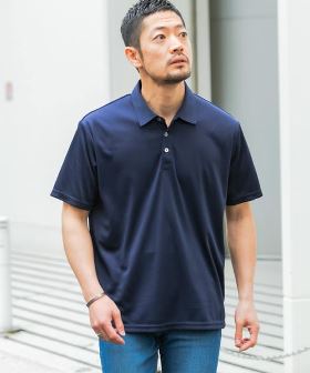 【UVカット／吸水速乾】シャドーボーダーデザイン 半袖ポロシャツ
