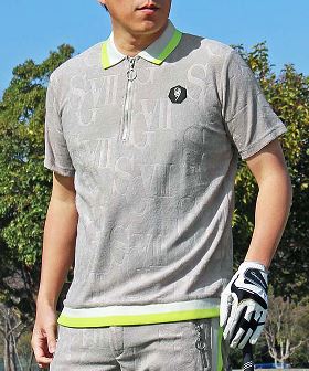 ゴルフウェア ポロシャツ メンズ GIORNO SEVEN ジョルノセブン ハーフジップ サマーパイルロゴ型押し 半袖 春夏 トップス 衿ライン
