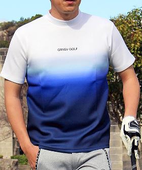 ゴルフウェア モックネックシャツ メンズ GIORNO SEVEN ジョルノセブン ハイネック ゴルフ ストレッチ 半袖 グラデーション ロゴ ポロシャツ