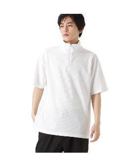 【HOOK】アンティーク風プリント 胸刺繍・切り替えポロシャツ