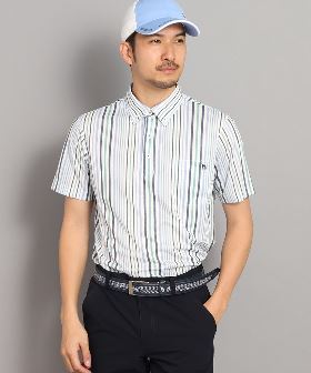 【UVカット/吸水速乾】ストライプデザイン ポケットあり 半袖ポロシャツ
