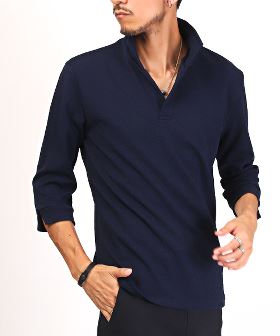 イタリアンカラーオルタネートストライプ半袖ポロシャツ/ポロシャツ 半袖 メンズ イタリアンカラー 立て襟 トップス カットソー