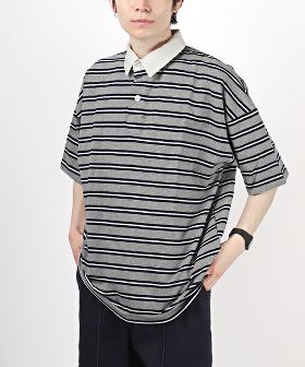 レトロボーダー半袖ポロシャツ/ポロシャツ メンズ ラガーシャツ 半袖 ビッグシルエット ボーダー