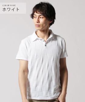 (バイヤーズセレクト) Buyer’s Select ブロックジャガード/変形ダイヤジャガード半袖ポロシャツ