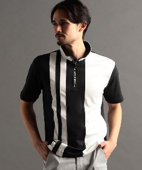 ◆【日本製／遮熱効果】切り替えロゴデザイン 半袖ポロシャツ