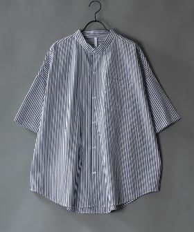 【SITRY】オーバーサイズ ドロップショルダー ブロードバンドカラー 半袖シャツ メンズ