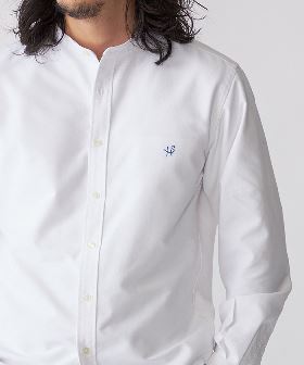 シャツ メンズ 長袖シャツ バンドカラー オーバーサイズ オックスシャツ チェック 立ち襟 ゆったり