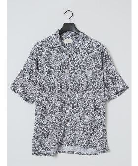 レーヨン幾何学柄 オープンカラー半袖シャツ