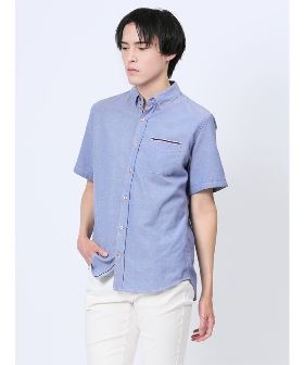 【接触冷感/防シワ】幾何柄プリント五分袖オープンカラーシャツ